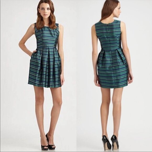 Shoshanna Veronica Aegean Blue Green Sleeveless Dress - Picture 3 of 5